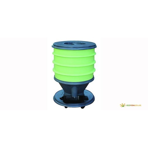 Vermicompostadora de color verde y negro con diseño redondeado sobre fondo blanco.