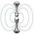 La escultura abstracta de plata con diseño de estructura de alambre circular azul encarna a Nayadel.