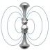 La escultura abstracta de plata con diseño de estructura de alambre circular azul encarna a Nayadel.