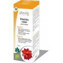 Caja de gotas de hierbas Physalis con extracto de Rhodiola Rosea bio y una imagen de flor roja.
