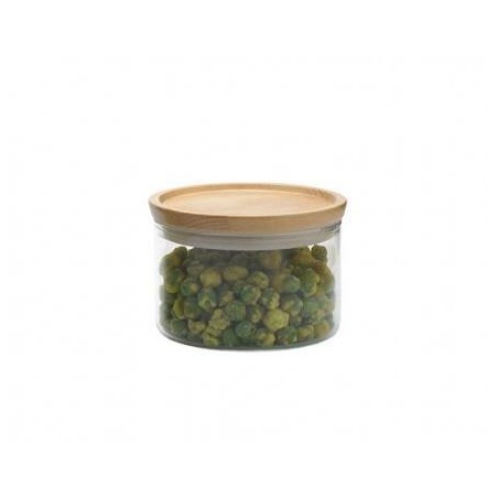 Tarro hermético de vidrio con tapa de madera, ideal para conservar alimentos. Tarro hermético de vidrio con tapa de madera, ideal para conservar alimentos.