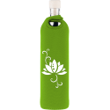 Flaska Flor de Loto: Botella vidrio libre de plomo con funda de neopreno y diseño de loto.