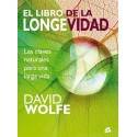 Portada del libro "El Libro de la Longevidad" de David Wolfe, con diseño de hojas.