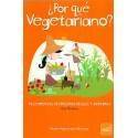 Portada ilustrada de "¿Por qué Vegetariano?" de Ana Moreno con una escena de jardinería llena de vida.