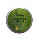 Lata de Irati Organics ungüento de hierbas ecológico con etiqueta verde.