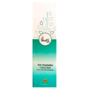 Caja de gel limpiador facial en color verde azulado y blanco con diseño de hojas ecológico.