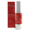 Frasco de suero “Hati Woman” rojo y blanco con Ácido Hialurónico, acompañado de caja a juego.