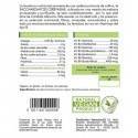 Parte posterior de un paquete de levadura nutricional con información nutricional y una etiqueta de producto vegano.