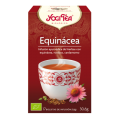 Caja de Té Yogi Rojo con equinácea, presenta un diseño floral en forma de taza de té.