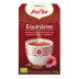 Caja de Té Yogi Rojo con equinácea, presenta un diseño floral en forma de taza de té.