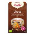 Caja de Yogi Tea Choco con toques de vainilla, taza decorativa y flores en el empaque.