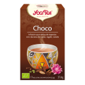 Caja de Yogi Tea Choco con toques de vainilla, taza decorativa y flores en el empaque.