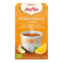 Caja de Yogi Tea con sabores jengibre, naranja y vainilla representada.