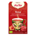 Caja de infusiones Yogi Tea Rosa con diseño floral en forma de taza de té.