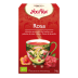 Caja de infusiones Yogi Tea Rosa con diseño floral en forma de taza de té.