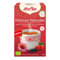 Caja roja de Yogi Tea "Defensas Naturales" con taza y fruta, potenciadora del sistema inmunológico.