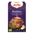 Caja de Yogi Tea Rooibos con especias, canela y certificación orgánica.