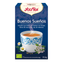 La caja Yogi Tea Buenos Sueños presenta una taza de té y un diseño floral, perfecta para tu ritual nocturno.