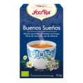 La caja Yogi Tea Buenos Sueños presenta una taza de té y un diseño floral, perfecta para tu ritual nocturno.