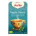 Una caja de Yogi Tea con una ilustración de una taza, hojas de menta y cardamomo.
