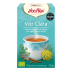 Voz Clara Yogi Tea, una infusión reconfortante con ilustraciones de té y hierbas.