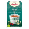 Caja Relax de Yogi Tea con infusión elaborada ecológicamente y decoraciones florales.
