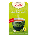 Packaging de Yogi Tea con diseño de lima, mostrando “Té Verde Matcha Limón.