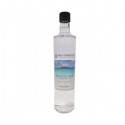 Botella transparente de Agua de Mar con etiqueta de playa de Ibiza y Formentera.