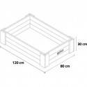 Dibujo isométrico de un huerto urbano rectangular con dimensiones 120x80x30 cm.