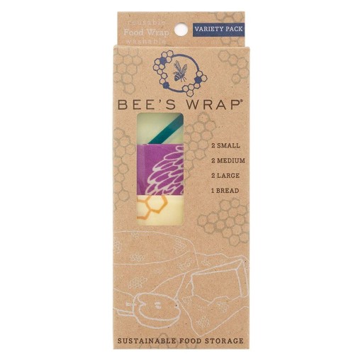 Envases de Bee's Wrap con diseño floral, mostrando envoltorios de abeja reutilizables.