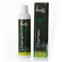 Botella de champú en empaque verde y negro etiquetada “Champú Irati Organic” para cabello fino.