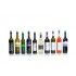 Diez botellas de vino surtidas con tapones de colores en fila, ideales para conservar líquidos.
