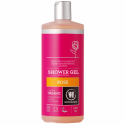 Gel de ducha Urtekram Rose, 500ml, ofrece una experiencia hidratante y sensorial con etiquetas orgánicas.