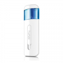 Humidificador portátil blanco con tanque azul etiquetado "Hunza Hidrolux".