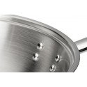 Wok de acero inoxidable sin níquel con diseño de superficie pulida.