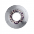 Nayadel objeto circular con símbolos y un anillo de piedras moradas.