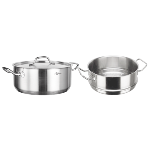 Olla vaporera de acero inoxidable sin níquel de 24 cm con tapadera.