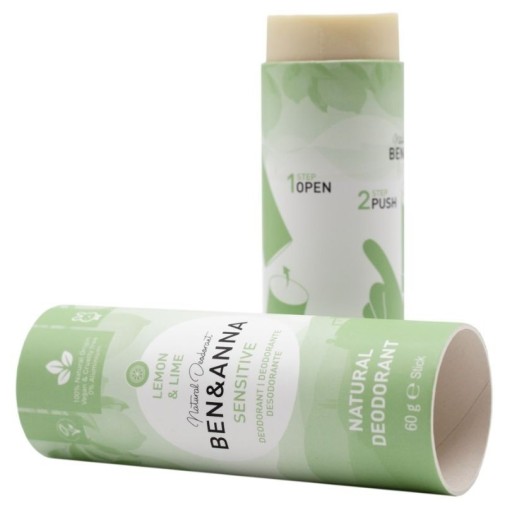 Desodorante natural Ben&Anna limón y lima en envase de cartón, 60 g.