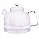 Tetera de cristal transparente para preparar infusiones con condensación y asa.