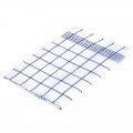 Paño de cocina de lino con diseño de cuadros azules, ideal para limpieza.