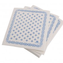 Bayetas de celulosa y algodón con diseño azul para limpieza ecológica.