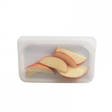 Bolsa de silicona platino porta alimentos snack - Stasher blanco con comida