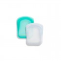 Pack de 2 bolsas de silicona Stasher, una azul y otra blanca.