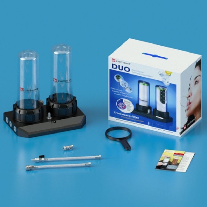 Filtro de agua bajo encimera DUO Basic de Carbonit con todas sus piezas