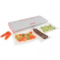 Máquina de envasado al vacío HV100 con verduras y otros alimentos envasados al vacío en bolsas y rollos
