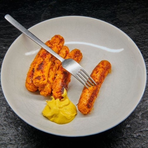 Resultado de unas salchichas vegetales hechas con el molde de silicona platino