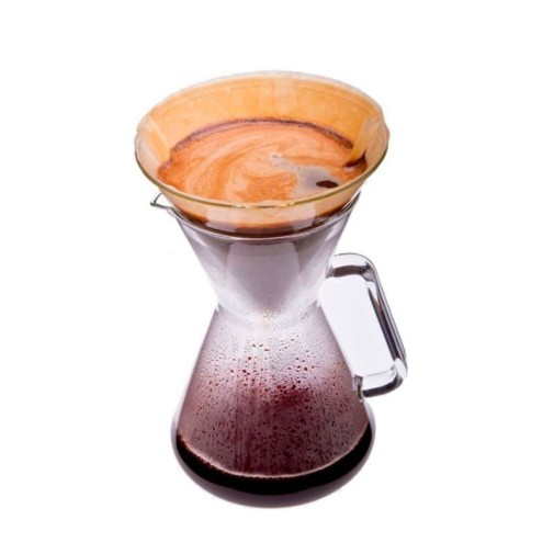 Filtro de papel colocado en una cafetera de goteo de la casa Trendglas Jena que tenemos en Ecovidasolar