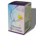 Caja de filtro Ducha Sana con diseño de gota de agua y detalles del producto.