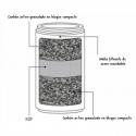 Ilustración de un filtro de ducha con carbón activo y malla filtrante de acero inoxidable.