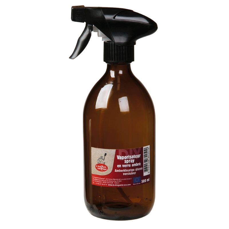 Botella de vidrio spray ámbar para limpieza natural de perfil